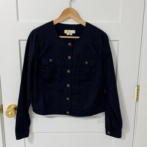 Boden Navy Blue Cropped Blazer Jacket Button Front Workwear Size 8